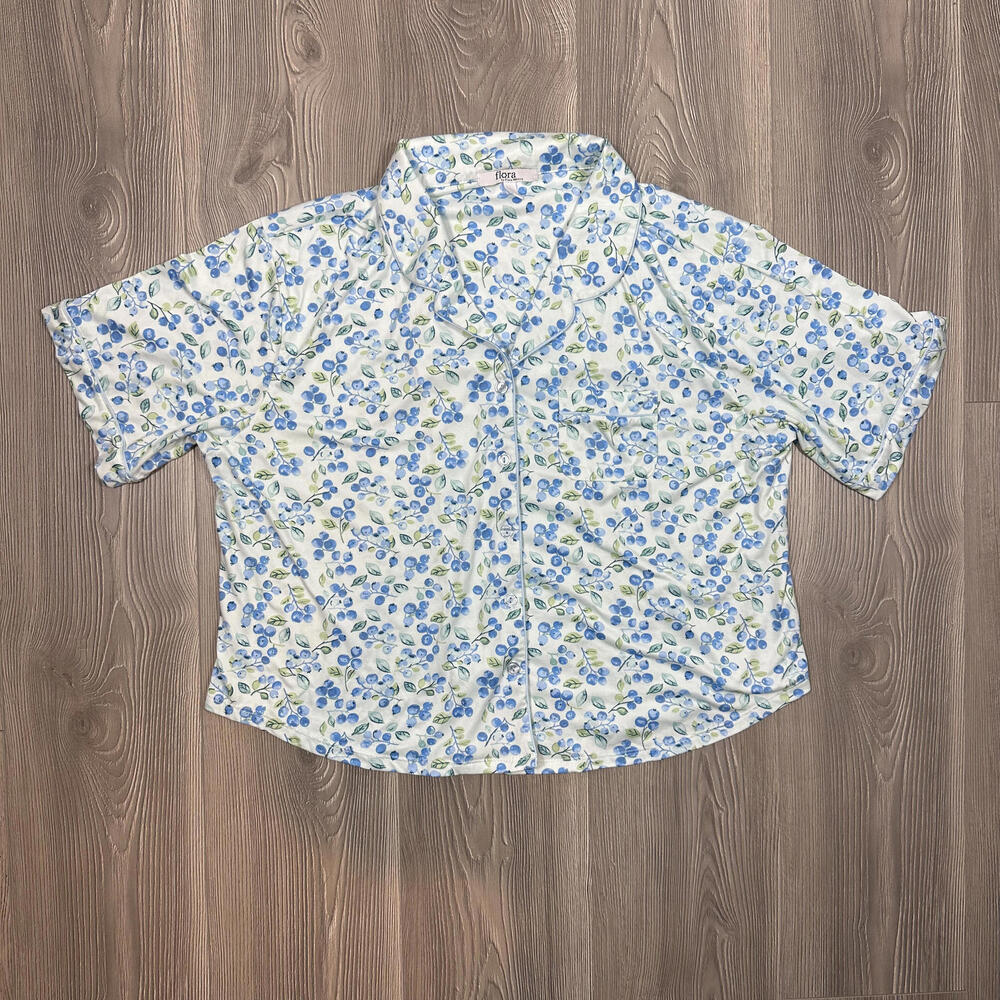 Flora Blueberry‎ Print Short Sleeve Pajama Shirt